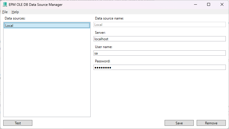 EPM OLE DB Data Source Manager